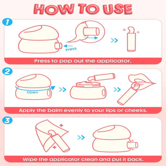 Instructions on how to use a cosmetic product with illustrations and text.