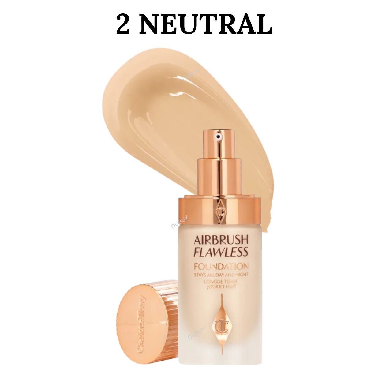 Airbrush Flawless foundation bottle with beige color swatch on a white background