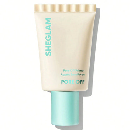 SHEGLAM PORE OFF Pore Primer in a cream-colored squeeze tube with a mint green cap, shown on a white background with a soft shadow.