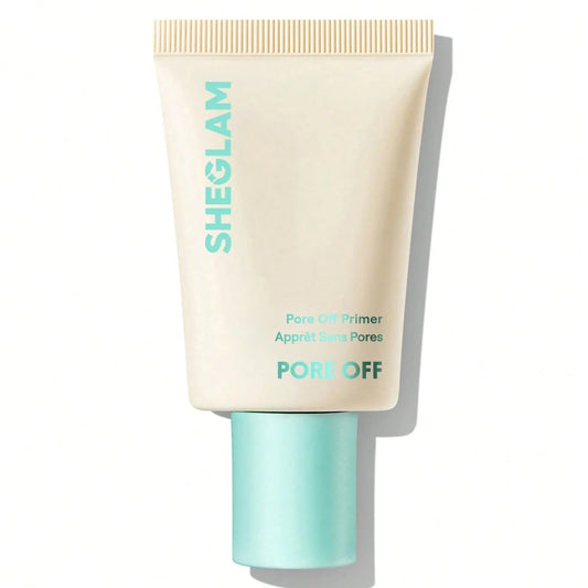 SHEGLAM PORE OFF Pore Primer in a cream-colored squeeze tube with a mint green cap, shown on a white background with a soft shadow.