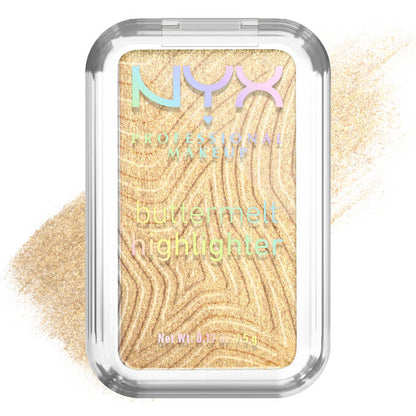 NYX Professional Makeup buttermelt highlighter in a clear case on a white background