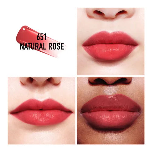 Lipstick shade 651 Natural Rose shown on different skin tones.