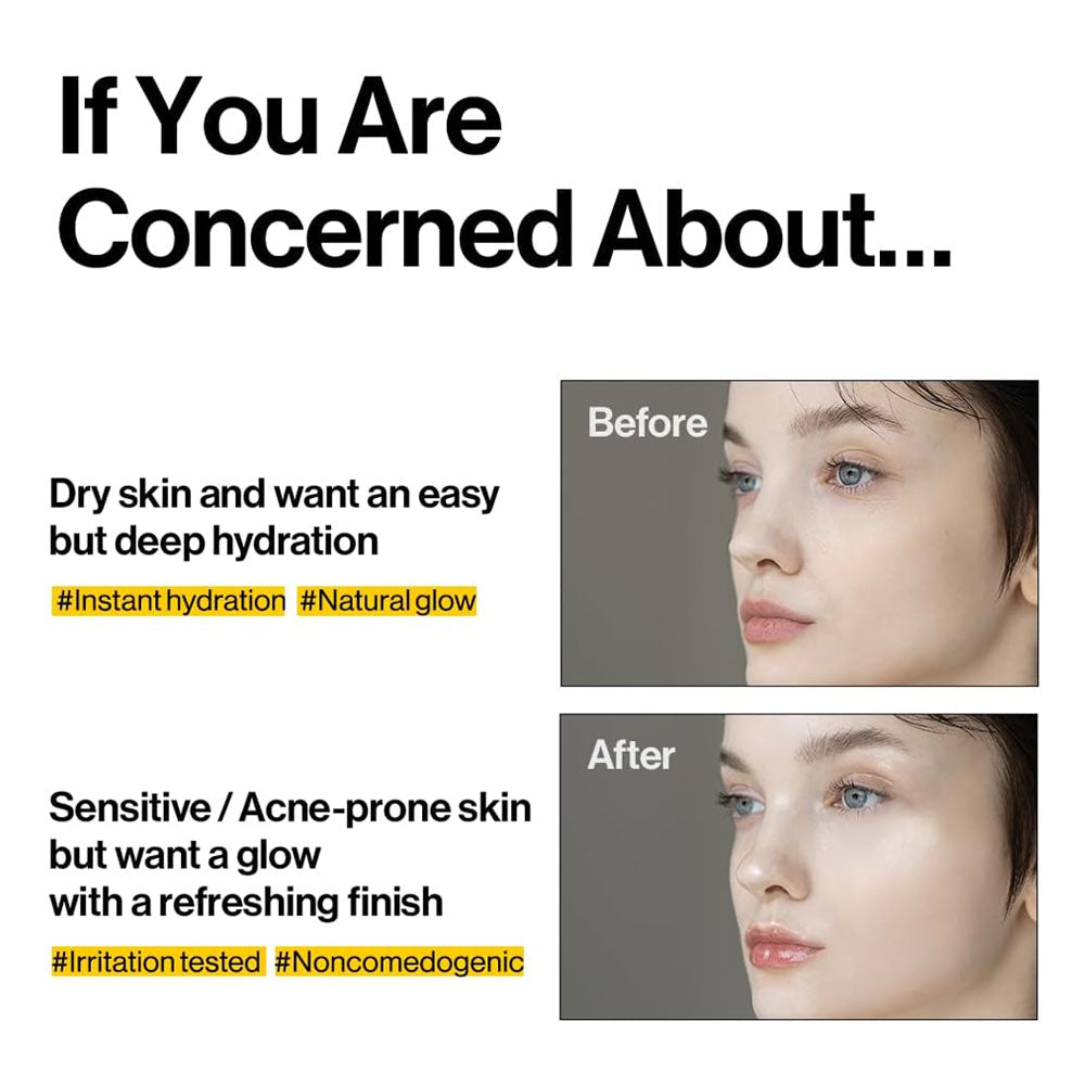 Advertisement for skin care product showing 'Before' and 'After' effects on a person's face.