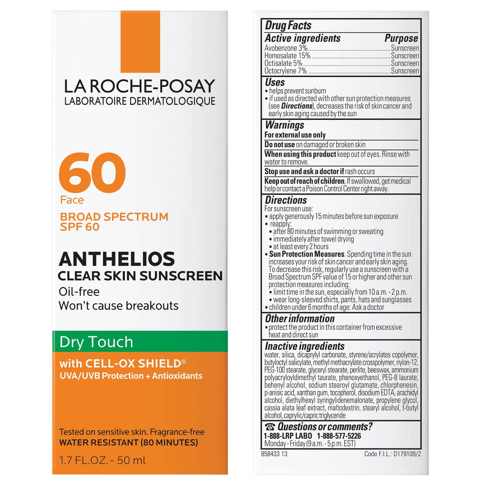 La Roche-Posay Anthelios Clear Skin Oil Free Sunscreen SPF 60 50ml