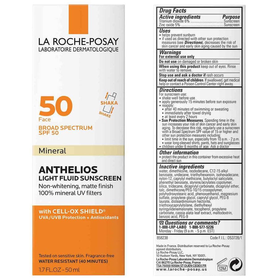 La Roche-Posay Anthelios Light Fluid Mineral Sunscreen SPF 50 50ml