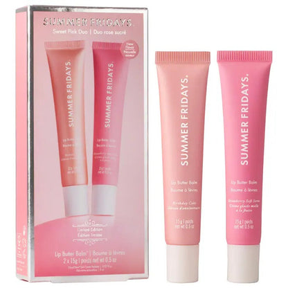 Two lip butter balms with packaging labeled 'Summer Fridays' on a white background.