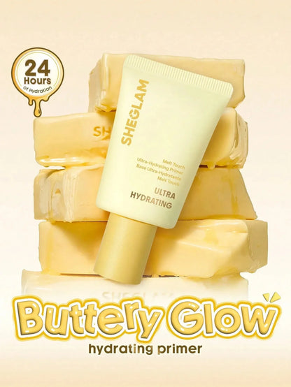 Sheglam ultra hydrating primer with 'Butterly Glow' text on a beige background