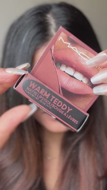 MAC Lipstick Travel Set (Pack of 4)Shades: Ruby Woo | Velvet Teddy | Mehr | Warm Teddy